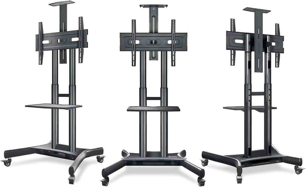 Black Mobile TV Stand with Wheels Shelves Height Adjustable T29132