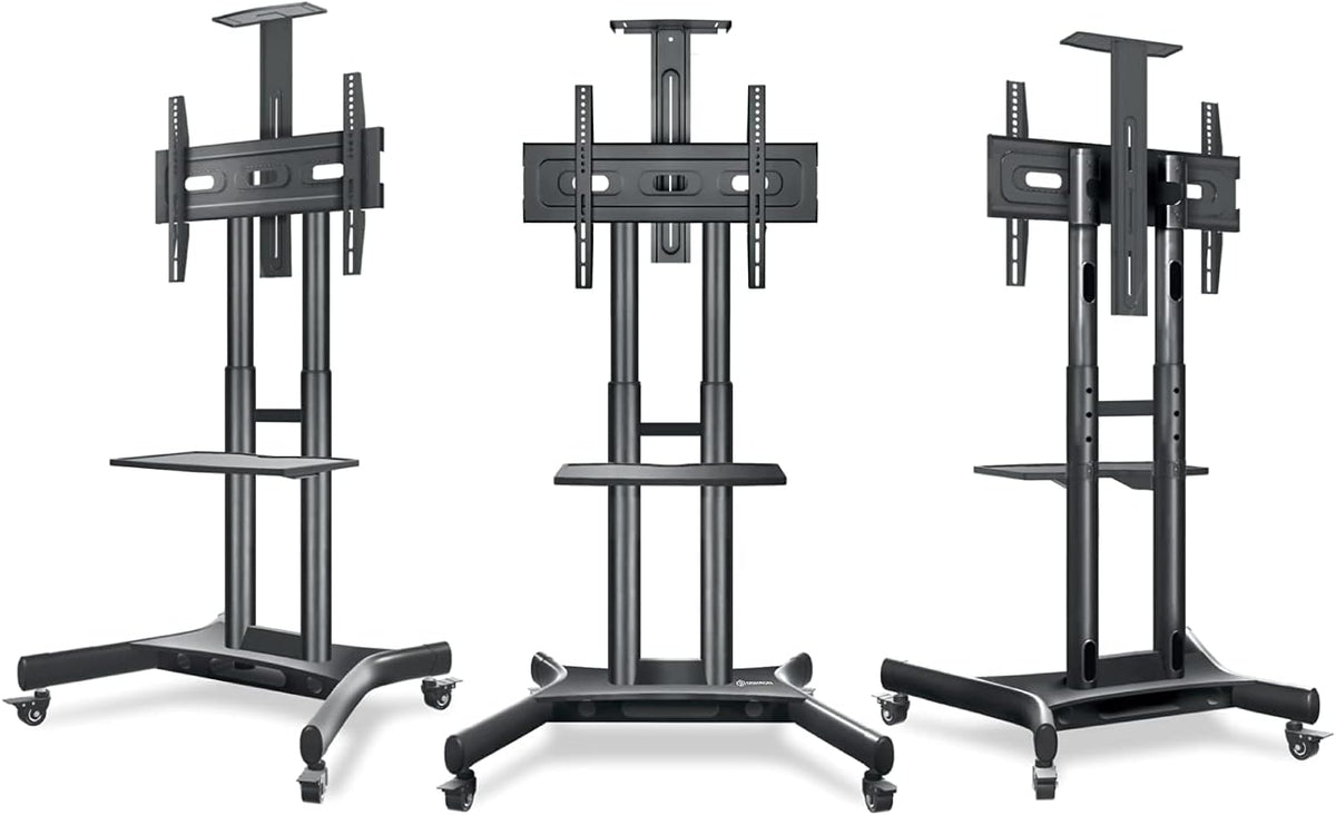 Black Mobile TV Stand with Wheels Shelves Height Adjustable T29132