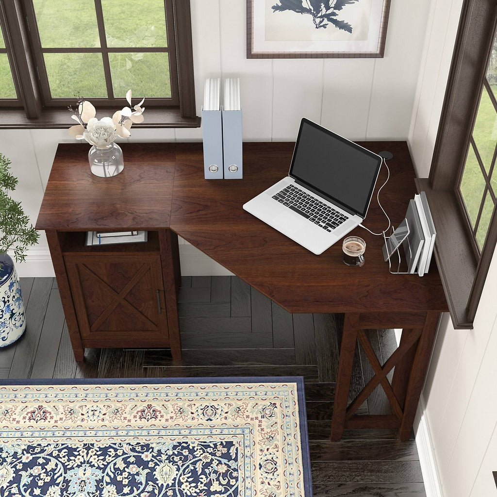 Corner Computer Desk with Storage in Bing Cherry M9580