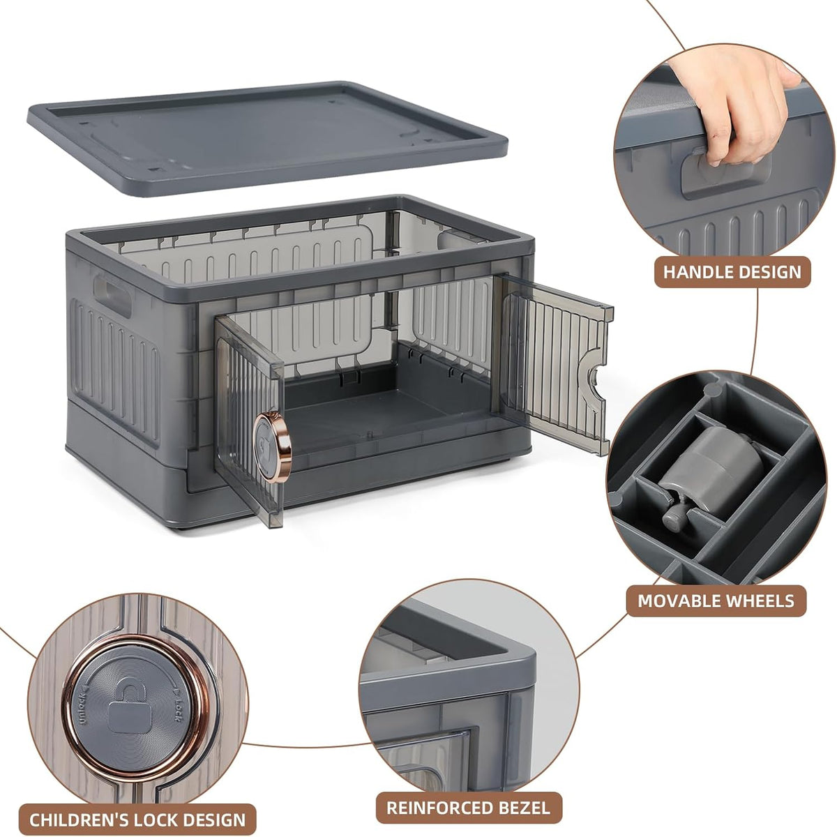 48QT Folding Plastic Storage Bins with Lids and Wheels, 3 Pack G6779