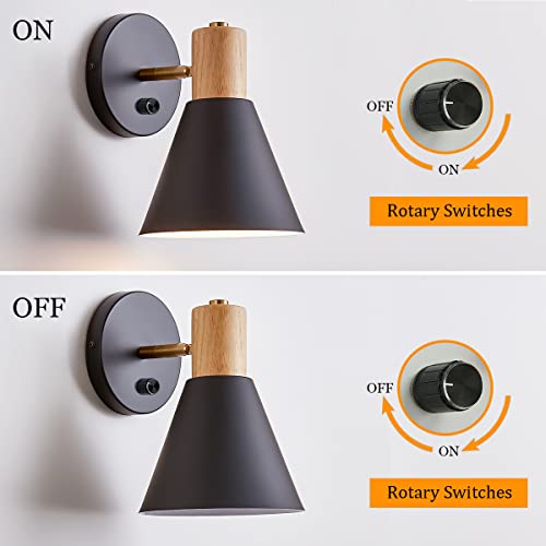 Black Dimmable Wood Style Plug in Wall Sconce M86734