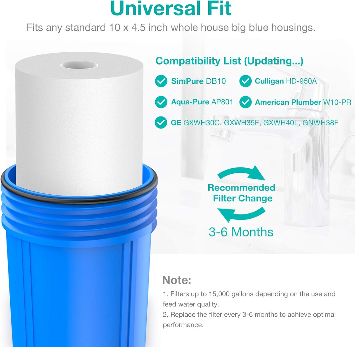 10" x 4.5" 5 Micron Whole House Sediment Water Filter Replacement Cartridge (8 Pack) X9588