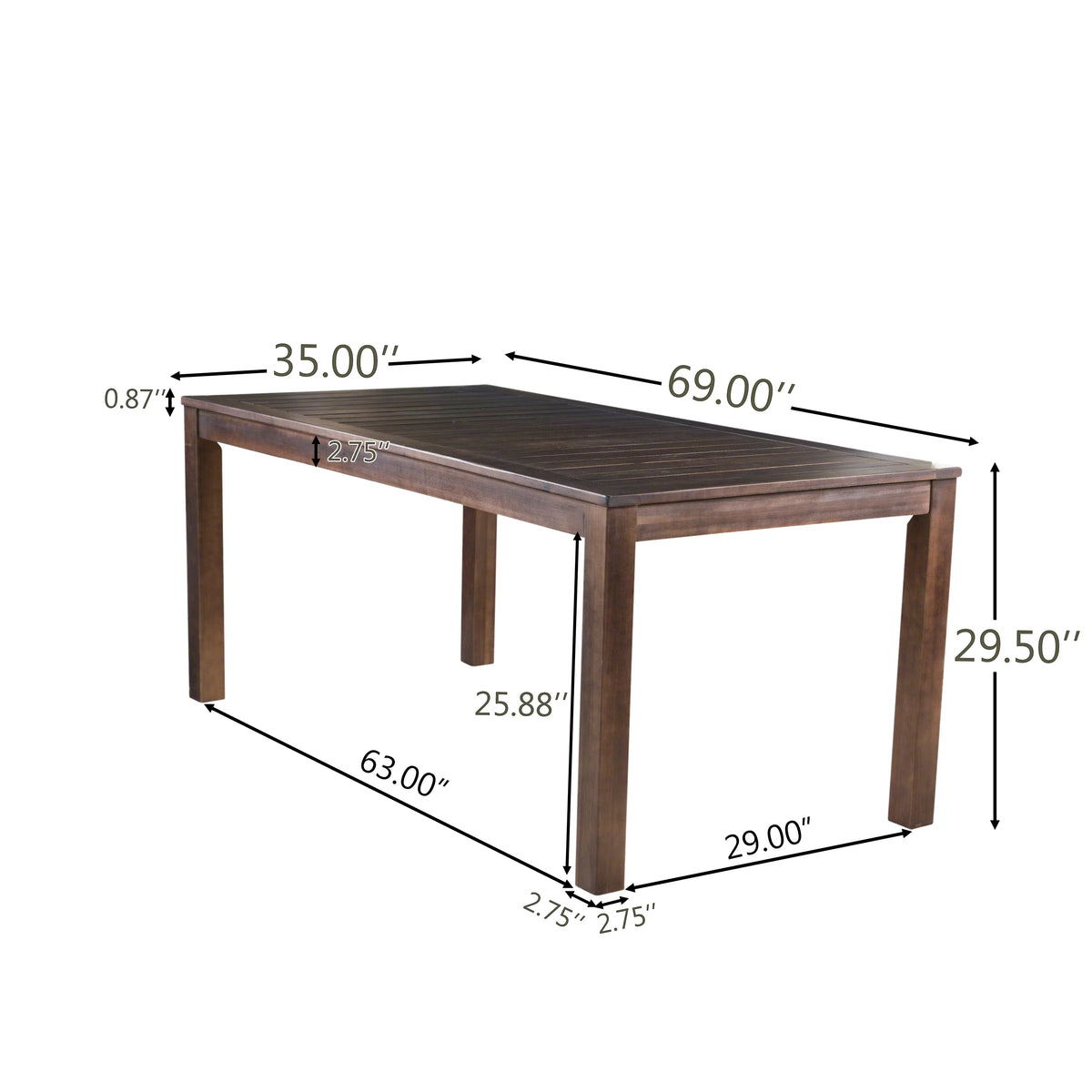 Dark Brown Acacia Wood Rectangular Dining Table X73451