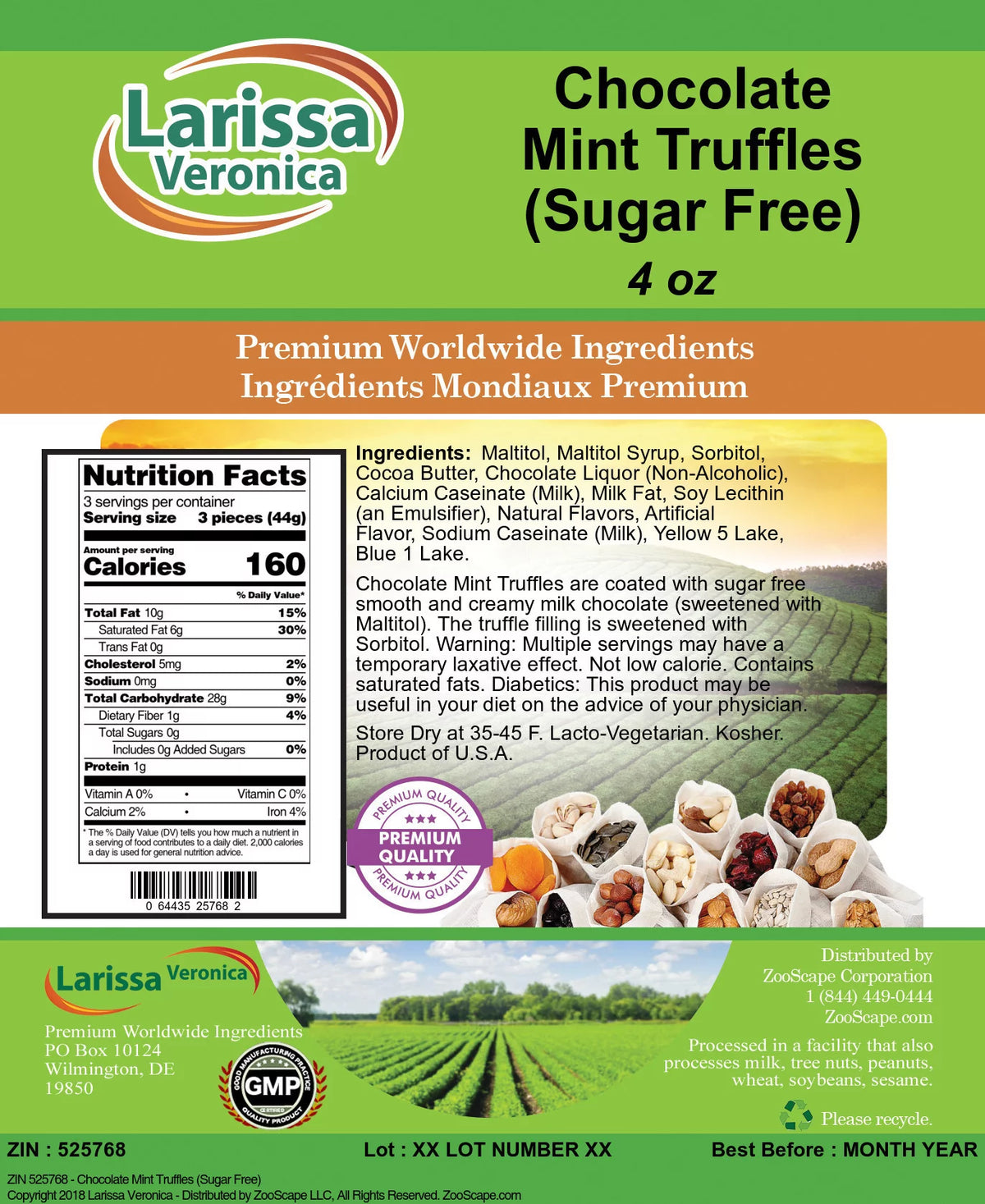 Sugar Free Chocolate Mint Truffles 4 oz 3-Pack U407