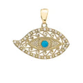 14K Yellow Gold Evil Eye Diamond Pendant Necklace with Turquoise Center Stone and 16" Chain G98594
