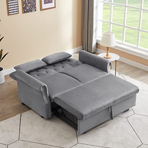 Gray Velvet Button Tufted Futon Sofabed E97817