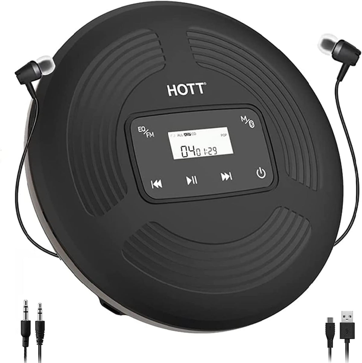 Portable CD Player with Bluetooth 5.0 and AUX Output, Black F91151