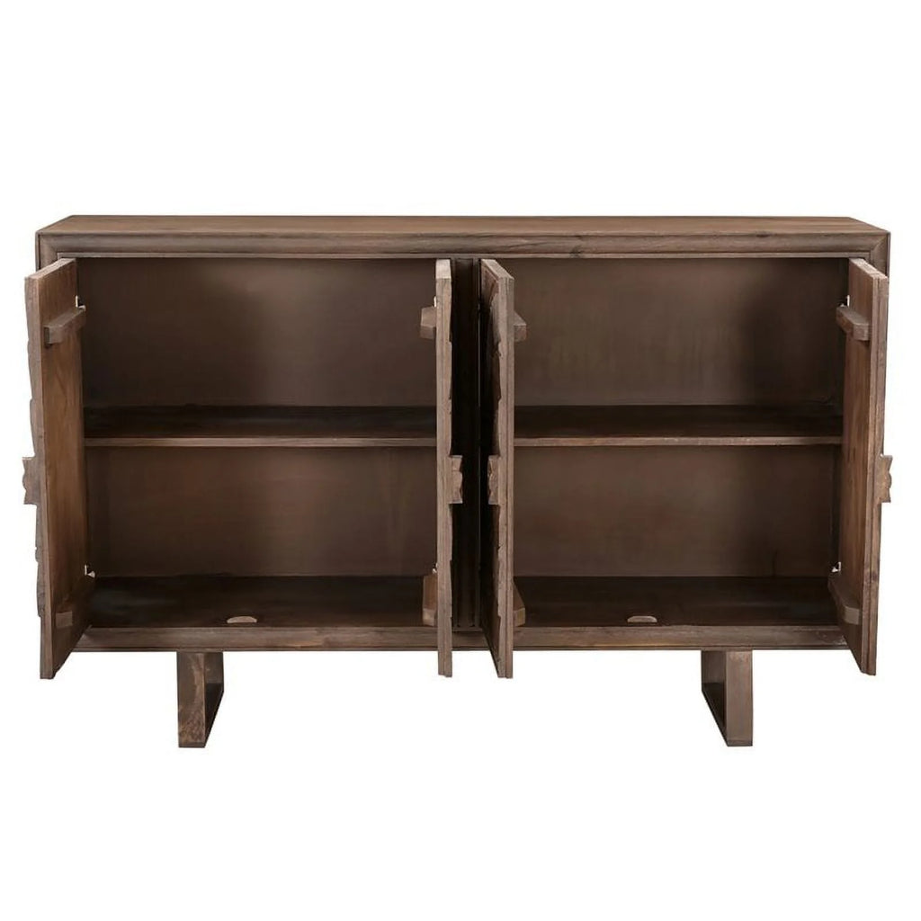 Solid Wood Cabinet with 4 Hand-Carved Doors I401