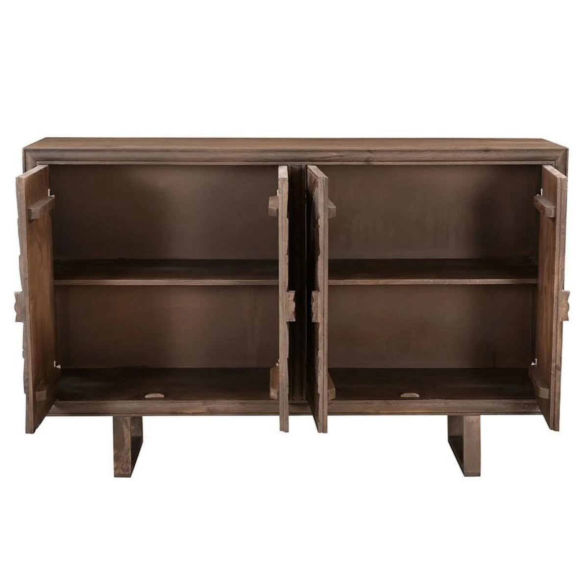 Solid Wood Cabinet with 4 Hand-Carved Doors I401