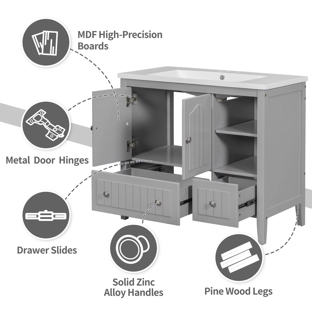 36" Gray Bathroom Vanity with Ceramic Sink P125708