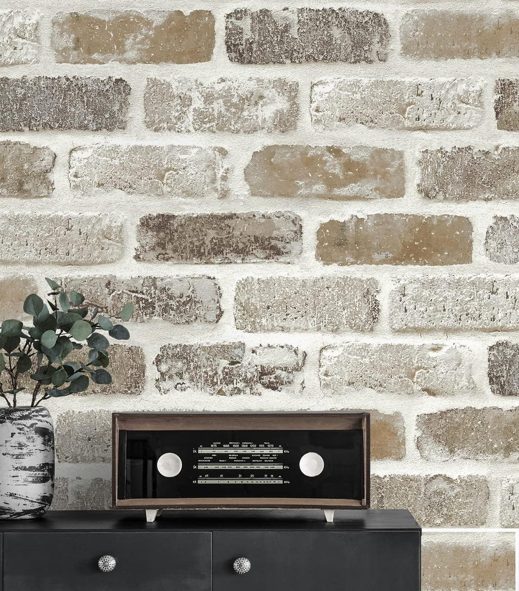 Washed Faux Brick Peel and Stick Wallpaper N596