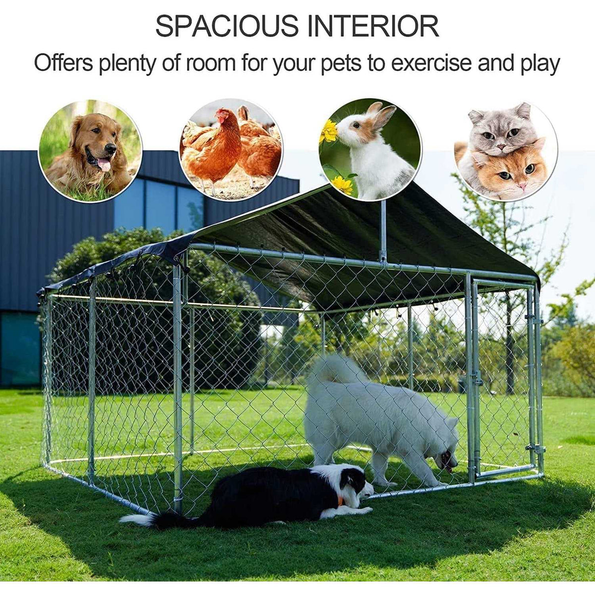Outdoor Dog Kennel Dog Playpen Heavy Duty with Large Galvanized Chain Link N928064