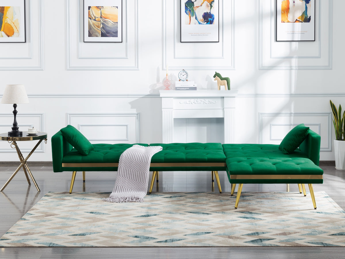 Dark Green Velvet Sectional Sleeper Sofa Bed with Ottoman J810531