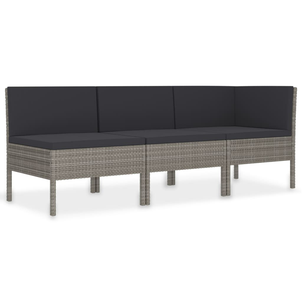3 Piece Poly Rattan Outdoor Sectional Sofa Set with Cushions Steel Frame Z487