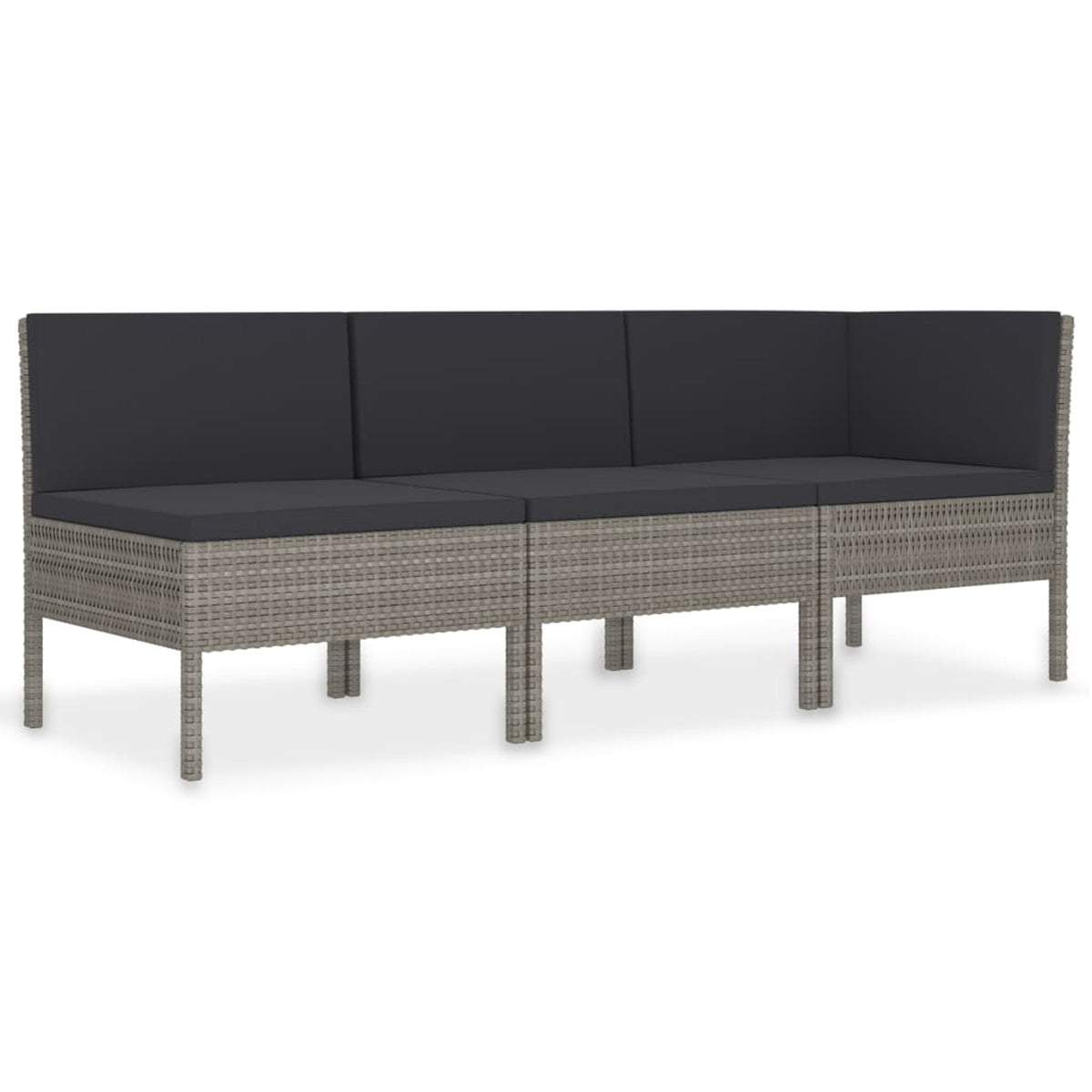 3 Piece Poly Rattan Outdoor Sectional Sofa Set with Cushions Steel Frame Z487