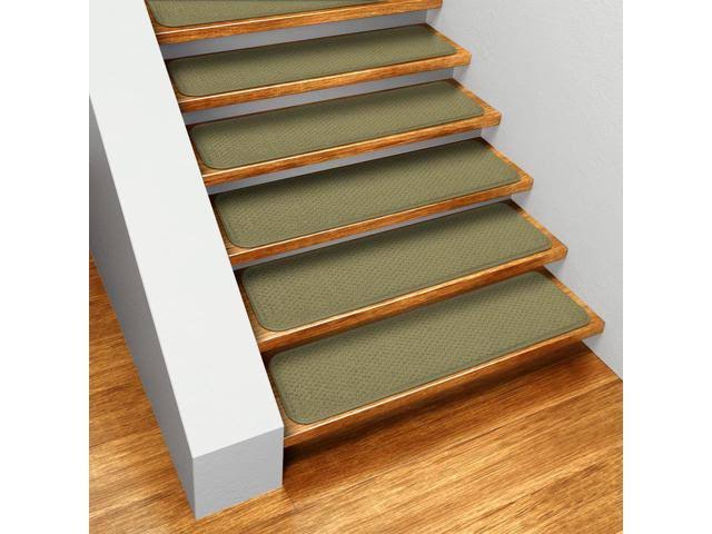Set of 12 Skid-Resistant Carpet Stair Treads Olive Green 9 in. x 36 in. W12421