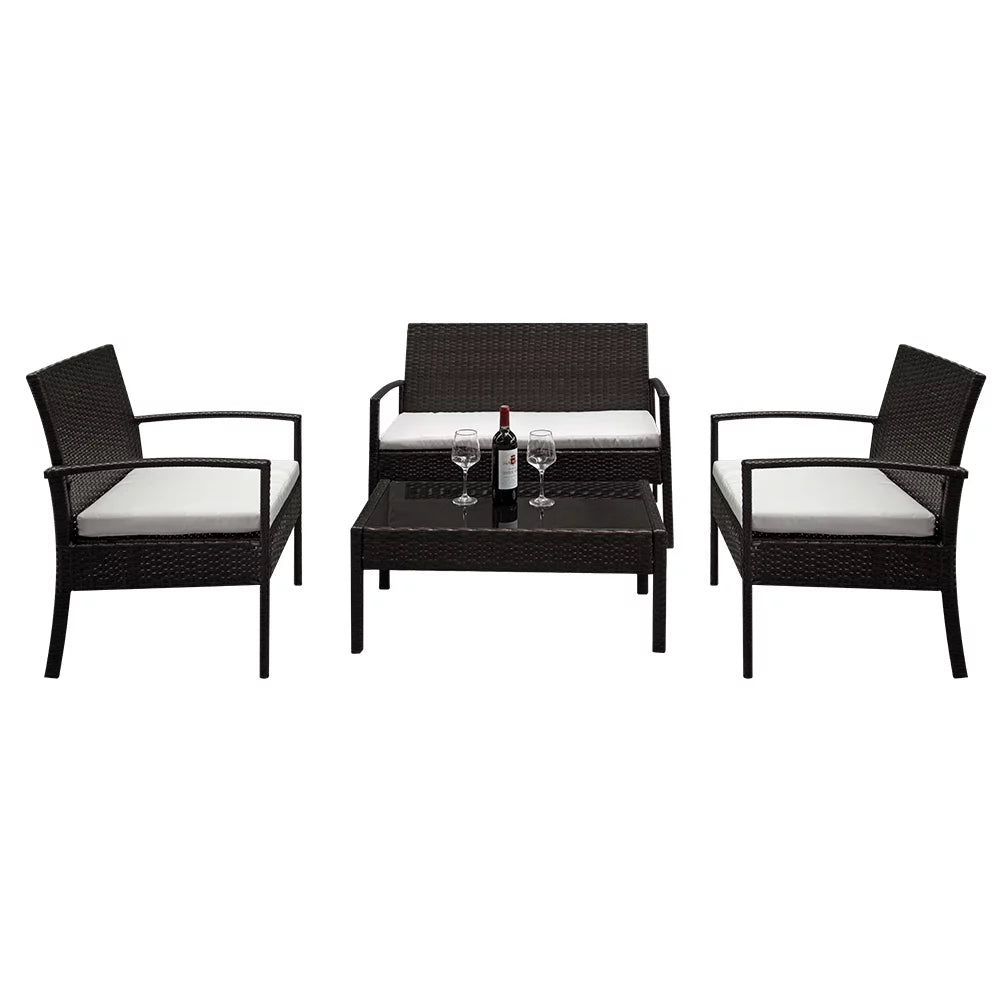 4-Piece PE Wicker Patio Conversation Set with Cushions A6460