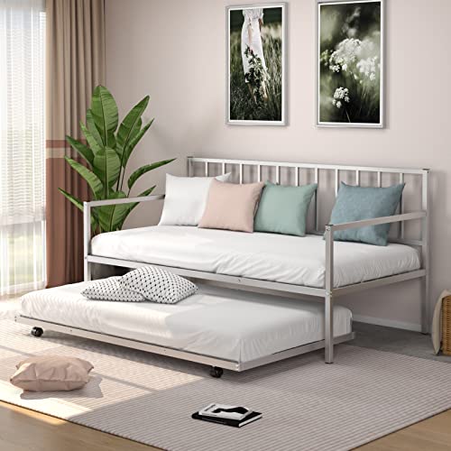 Silver Metal Twin Daybed with Trundle L409733