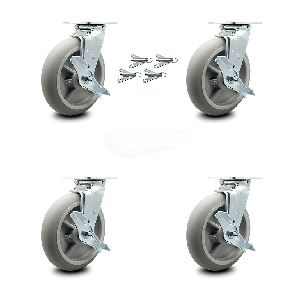 Housekeeping Cart Rigid Caster, 8 Inch Gray Non-Marking Thermoplastic Rubber Wheel, Pack of 2 S4852