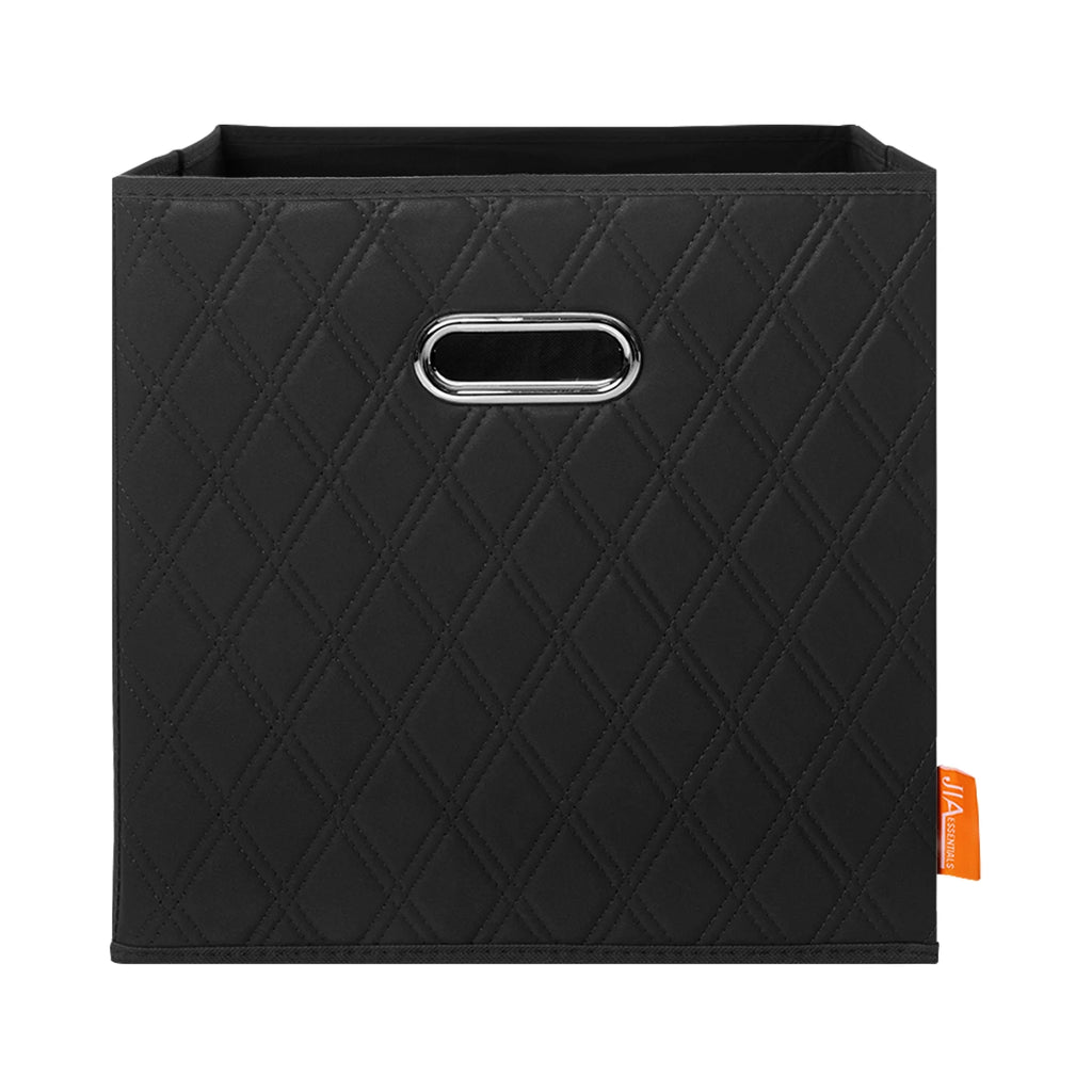 Small 11-inch Black Foldable Faux Leather Storage Cube Bins Set of Four with Handles Q96313