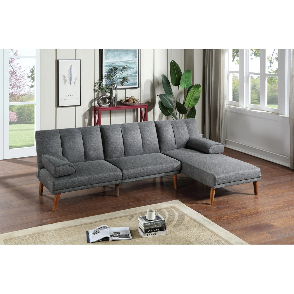 Blue Grey Polyfiber Adjustable Chaise Bed Solid Wood Legs Plush Couch W5913