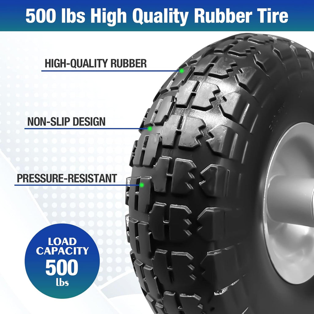 4 Pcs 10 Flat Free Tires Solid Non-inflated Tires Wheels with 5/8 Ball Bearings H643993