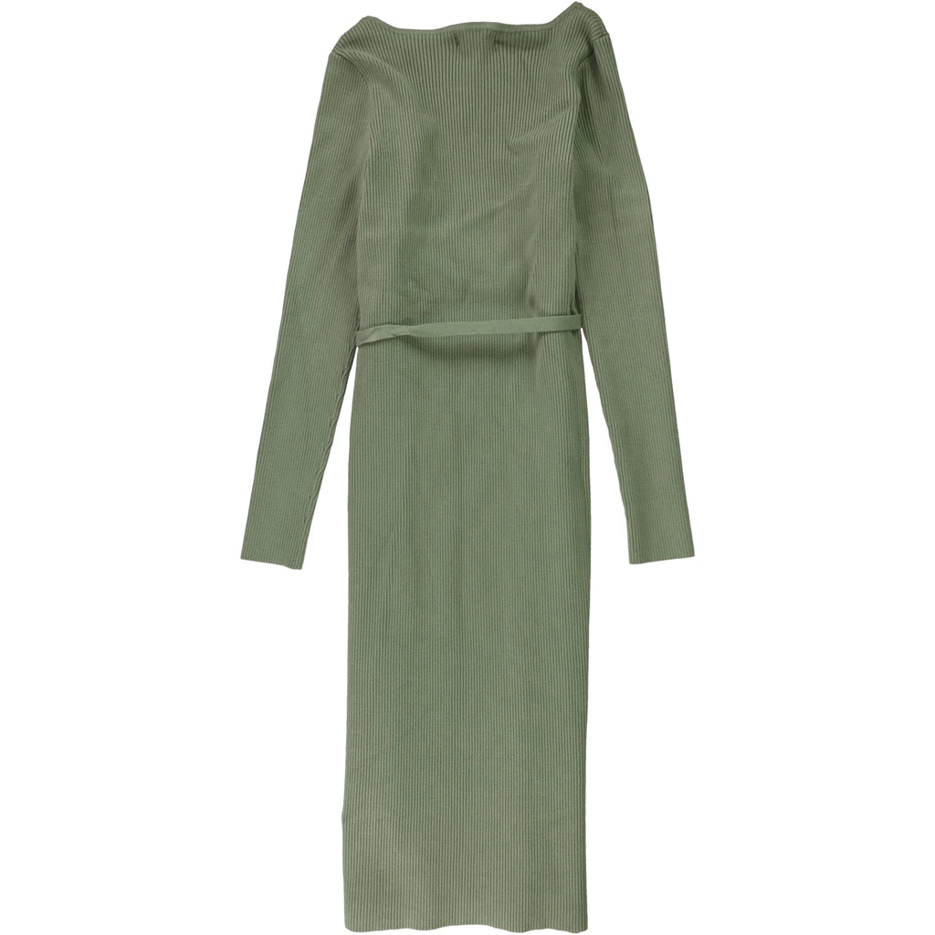 Green Tie Long Sleeve Tea-Length Wrap Dress M5173