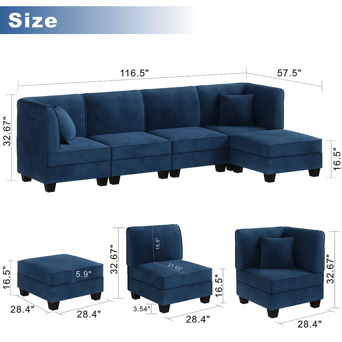 Velvet L-Shaped Sectional Sofa with Reversible Chaise E259552
