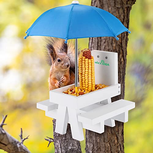 Wooden Squirrel Feeder Table with Umbrella J82746