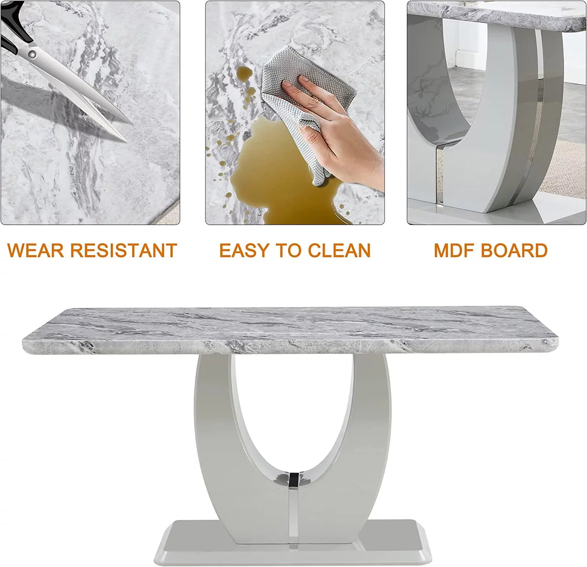 63" Faux Marble Dining Table Set Set of 6 C154