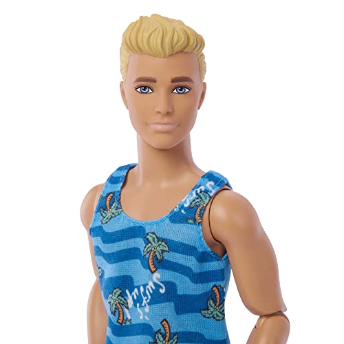 Poseable Blonde Ken Beach Doll with Surfboard and Pet Puppy H166