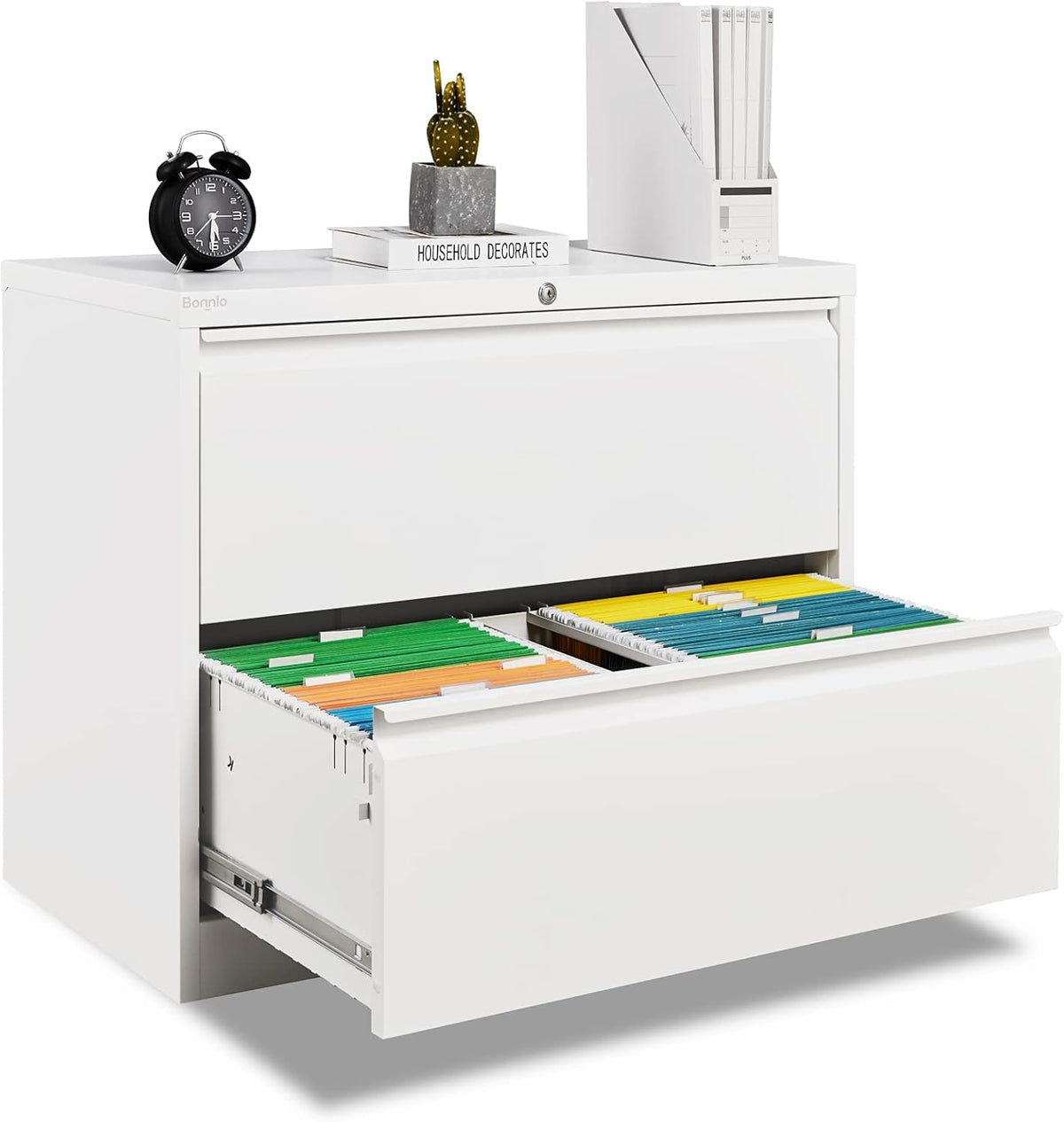 White 2-Drawer Lateral File Cabinet with Lock P8226