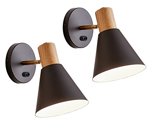 Black Dimmable Wood Style Plug in Wall Sconce M86734