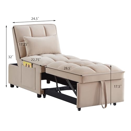 4-in-1 Folding Velvet Sleeper Chair Bed with Storage Pockets E34822