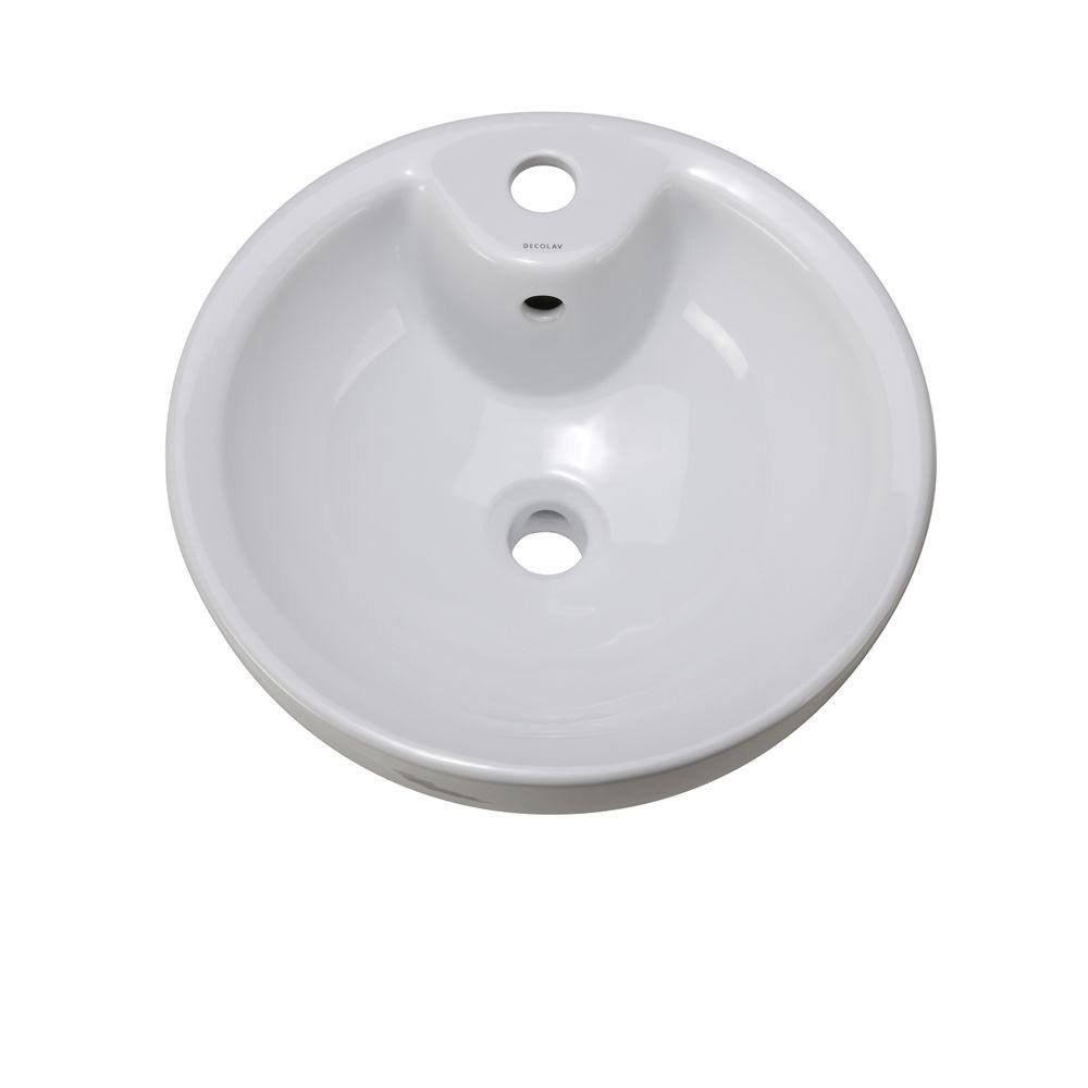 White Vessel Round Bathroom Sink with Overflow P5174