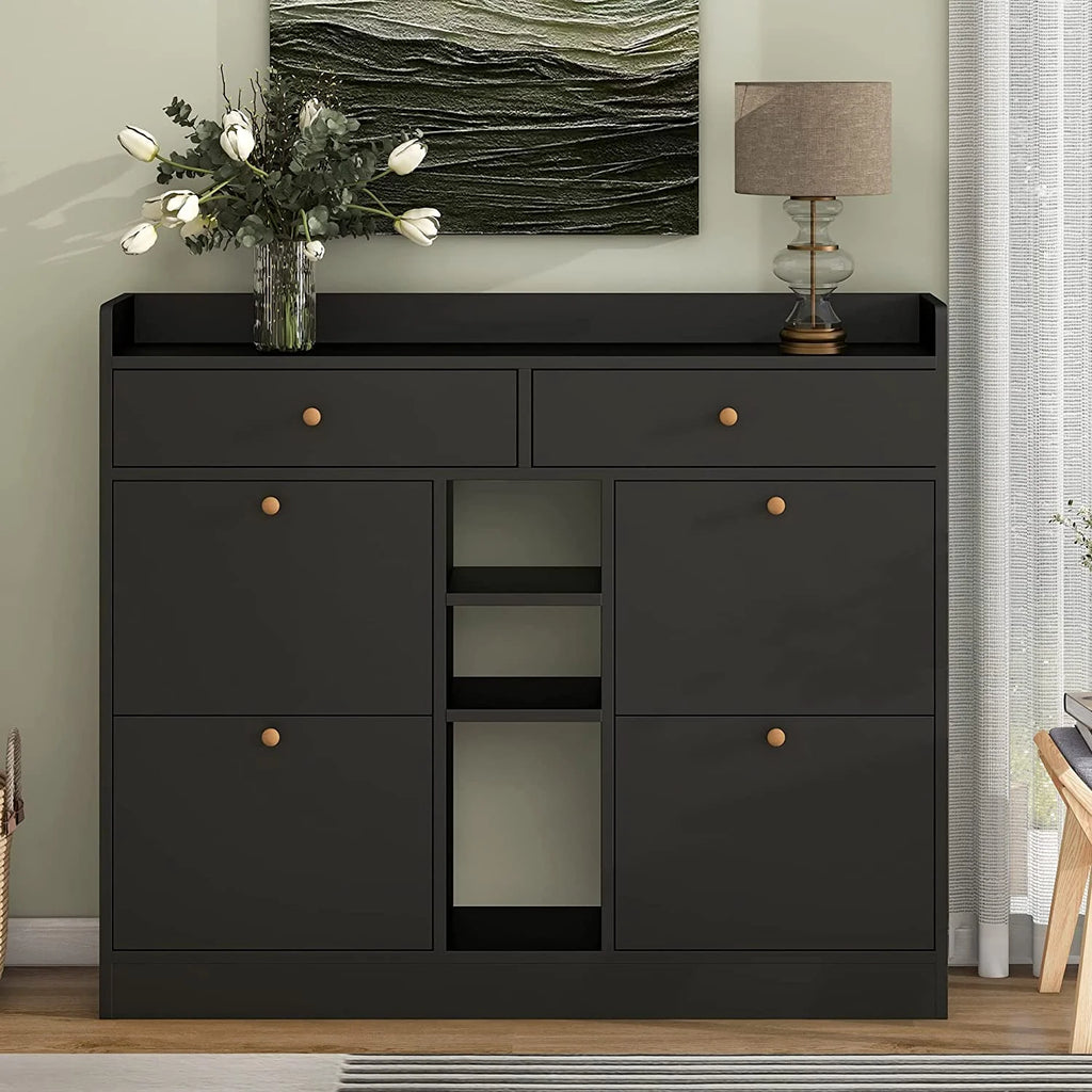 Black 4 Flip Drawer Shoe Storage Cabinet M659