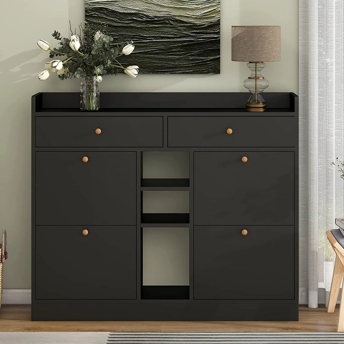 Black 4 Flip Drawer Shoe Storage Cabinet M659