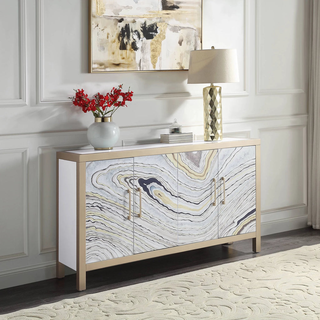 White and Gold Rectangular Console Table M471