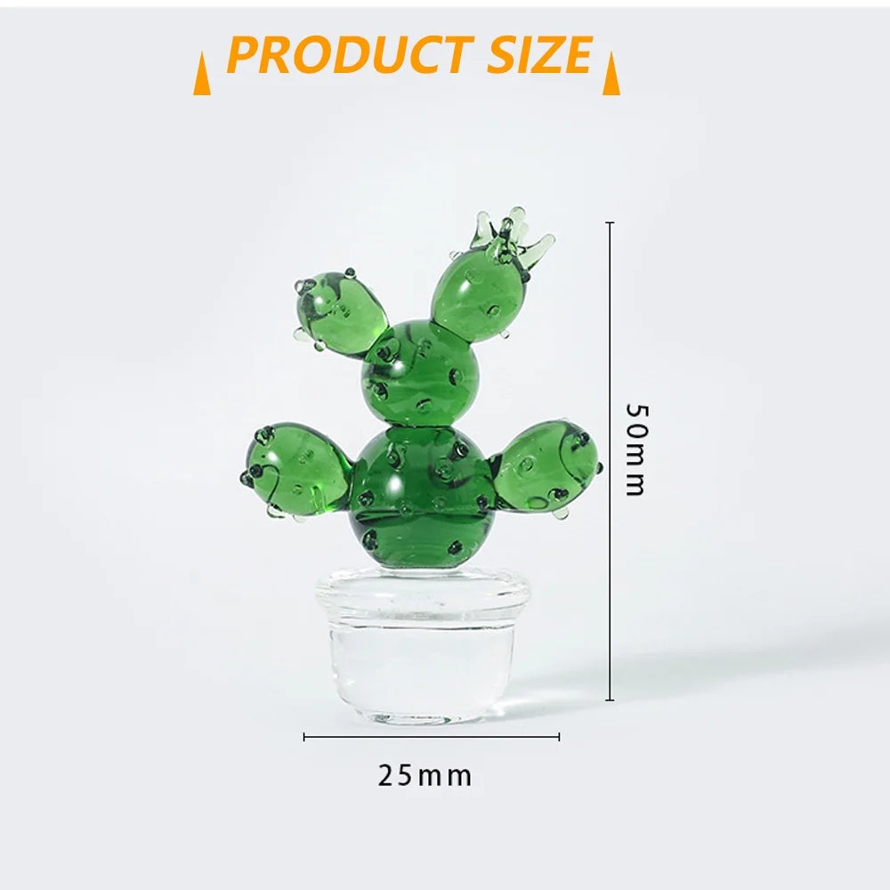 Handmade Blown Glass Cactus Figurines Desk Decorations F9355