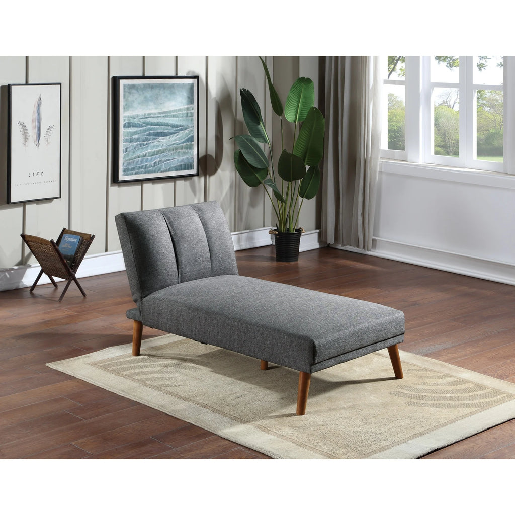 Blue Grey Polyfiber Adjustable Chaise Bed Solid Wood Legs Plush Couch W5913