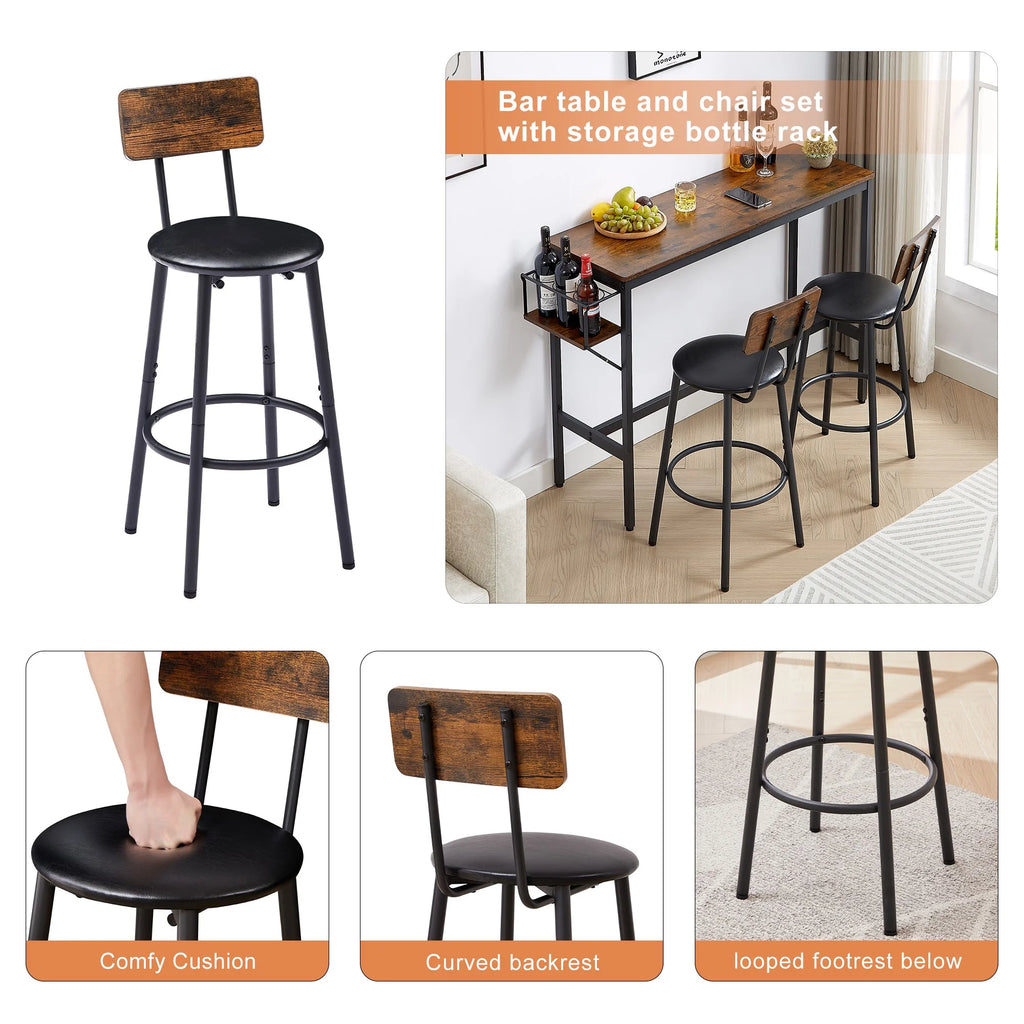 Rustic 3-Piece Dining Table Set with 2 Stools M692