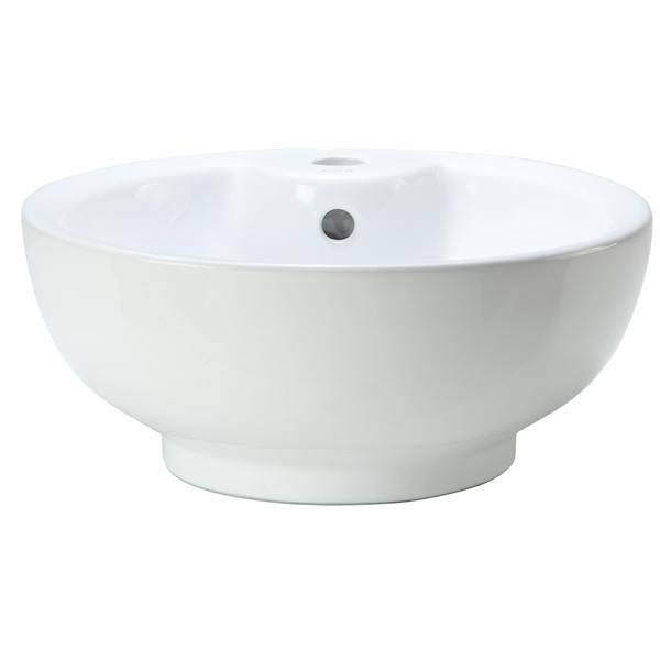 White Vessel Round Bathroom Sink with Overflow P5174