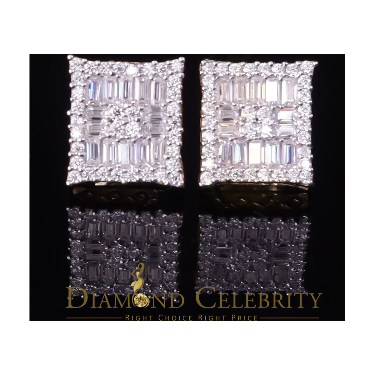 925 Silver Moissanite Baguette Stud Earrings P272