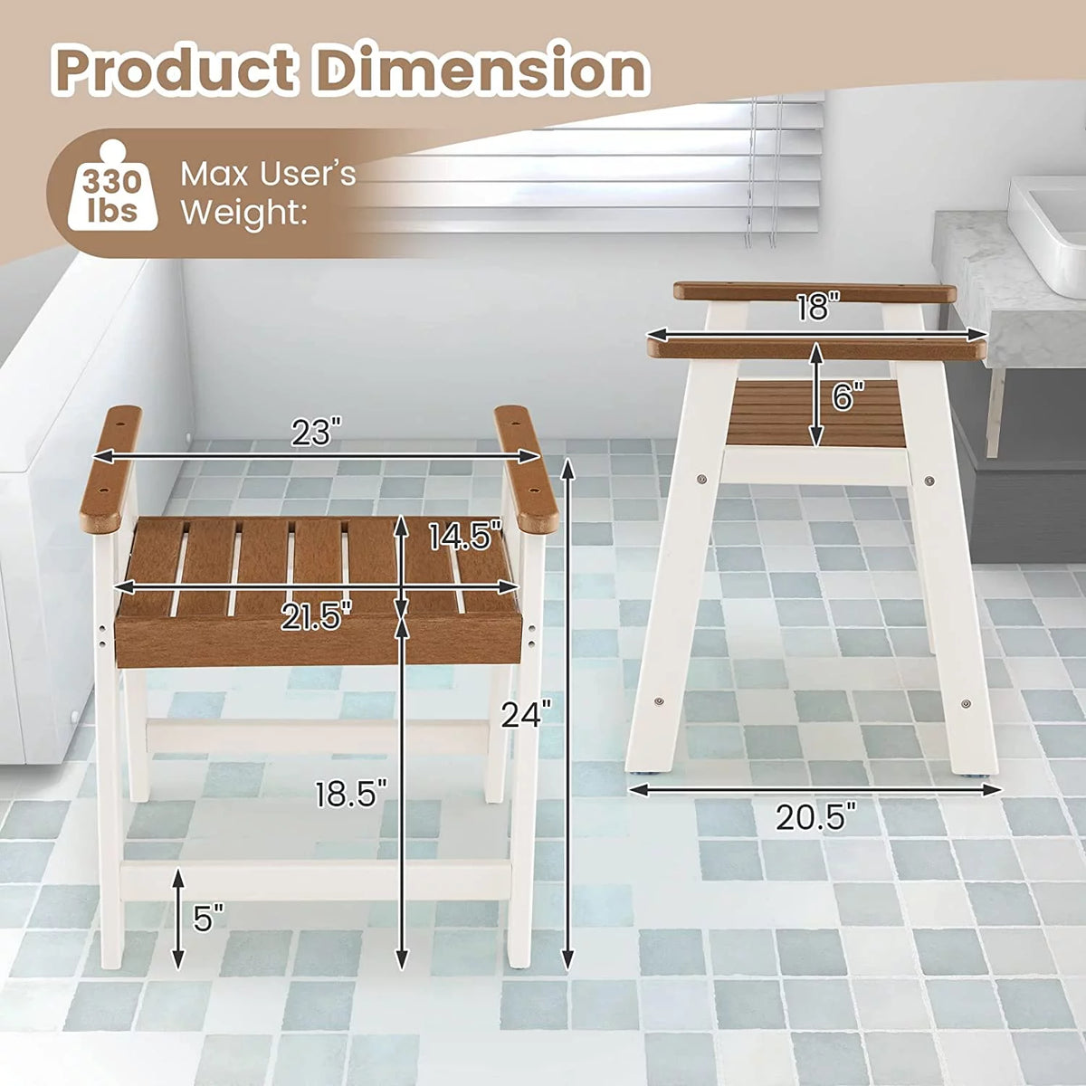 Waterproof HDPE Shower Bench with Arms M974282