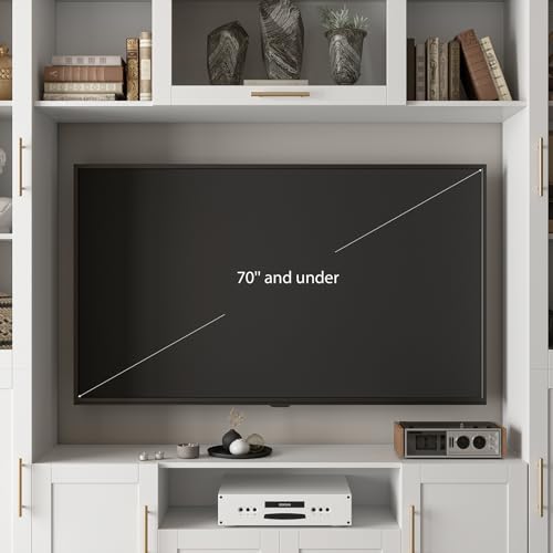 White TV Stand with Glass Doors & Shelves J3337