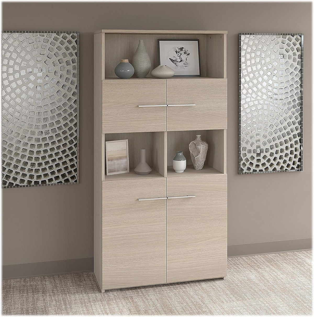 5 Shelf Bookcase with Doors in Sand Oak D914
