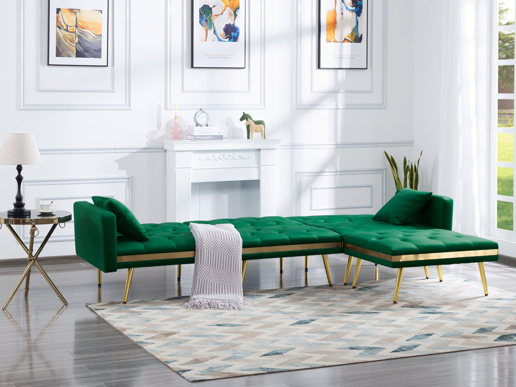 Dark Green Velvet Sectional Sleeper Sofa Bed with Ottoman J810531