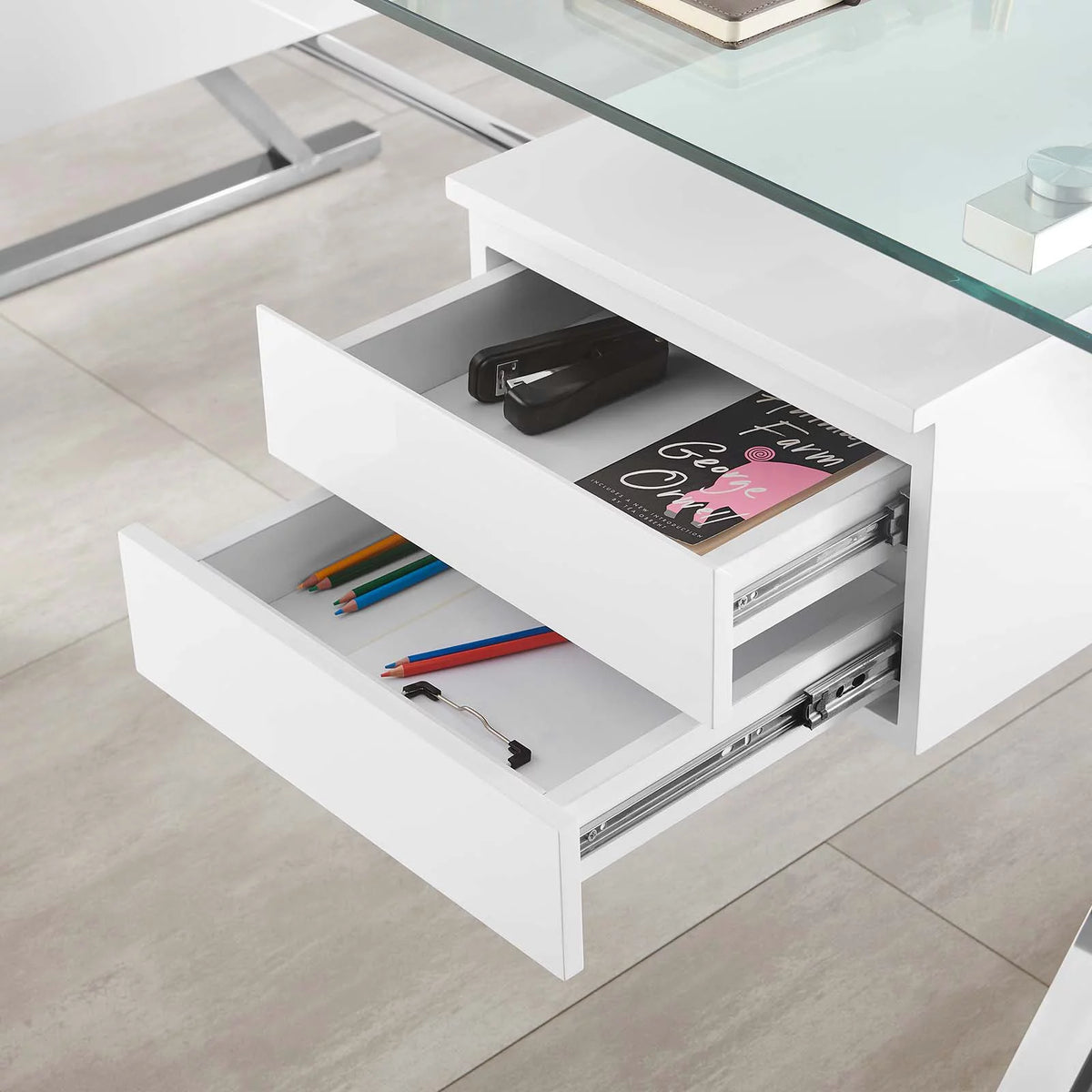 71" Glass Top Office Desk U4182