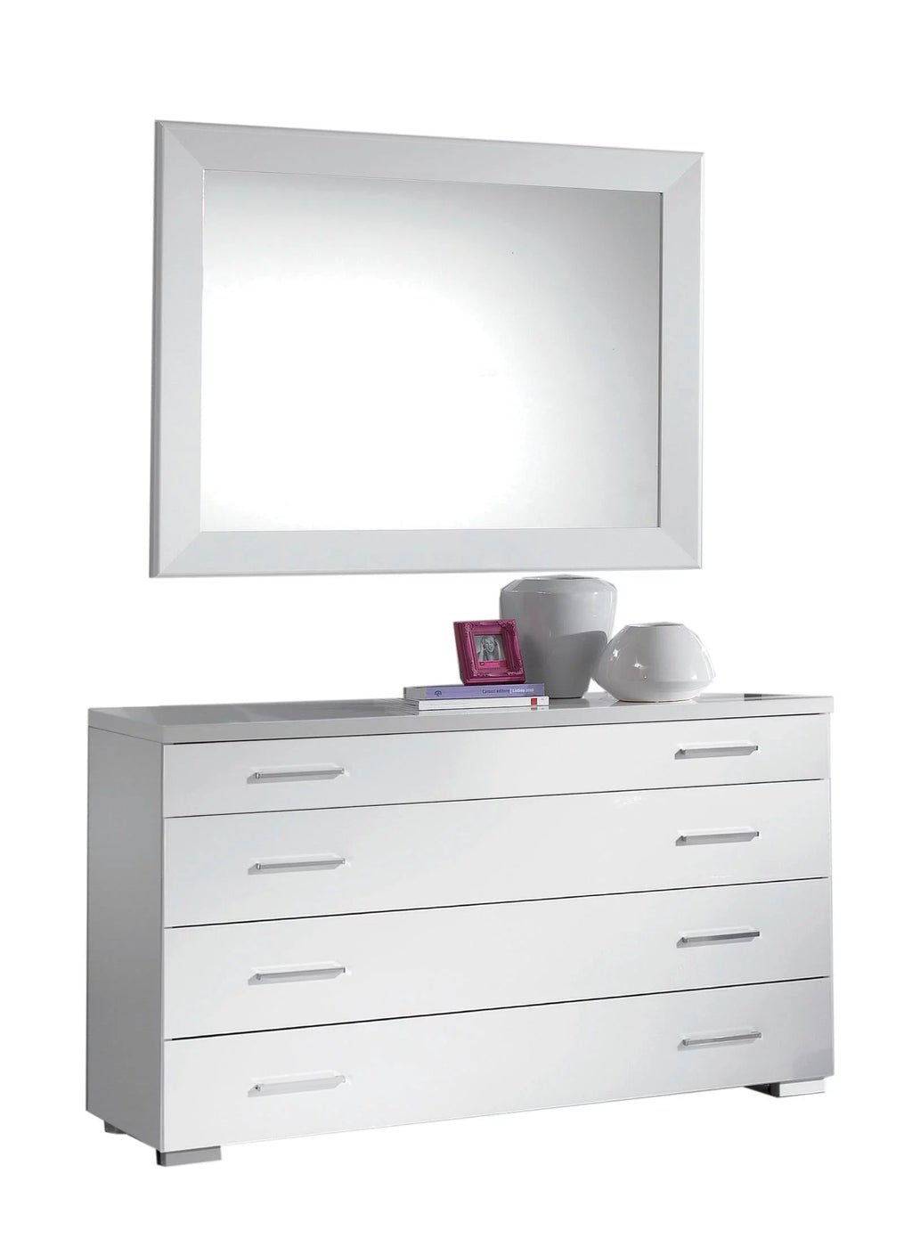 White High Gloss Lacquer 4 Drawer Dresser N355