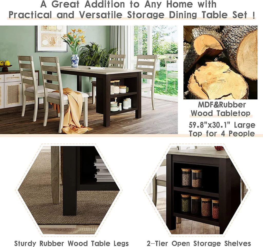 5-Piece Wood Dining Table Set with Padded Chairs F688